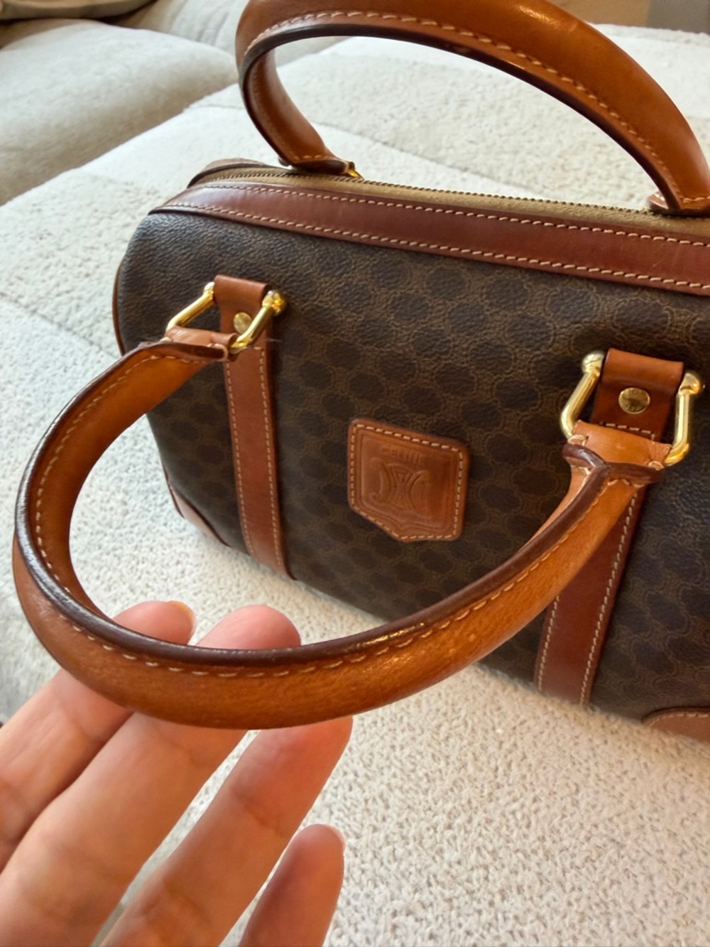 Celine Boston Brown Monogram Tote with Tan Leather Patch - Picture 10 of 14